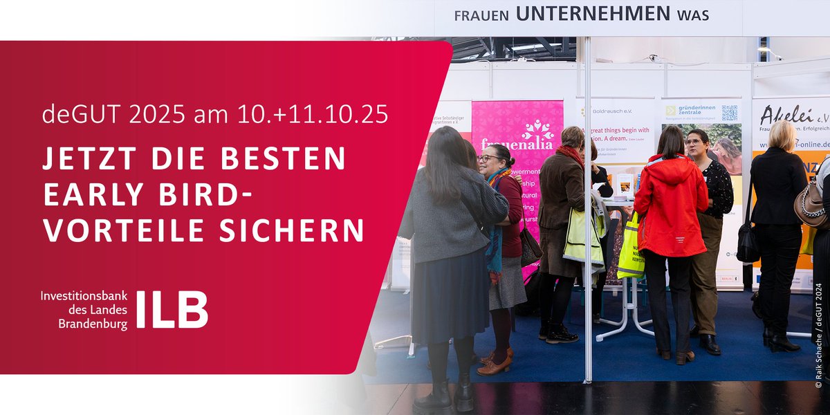 ilb_wirfoerdern's tweet photo. Der frühe Vogel fängt den besten Platz! 🐦 Sichern Sie sich bis 19.12. die besten Frühbuchervorteile für die @deGUT 2025: 8 Prozent Rabatt und ein Banner auf der Website! 🔝

Alle Infos: ➡️ https://t.co/ic3hv3fIGm

#wirfördern #ILB #wirhelfengründen #deGUT2025 https://t.co/MvZ2u3zowq