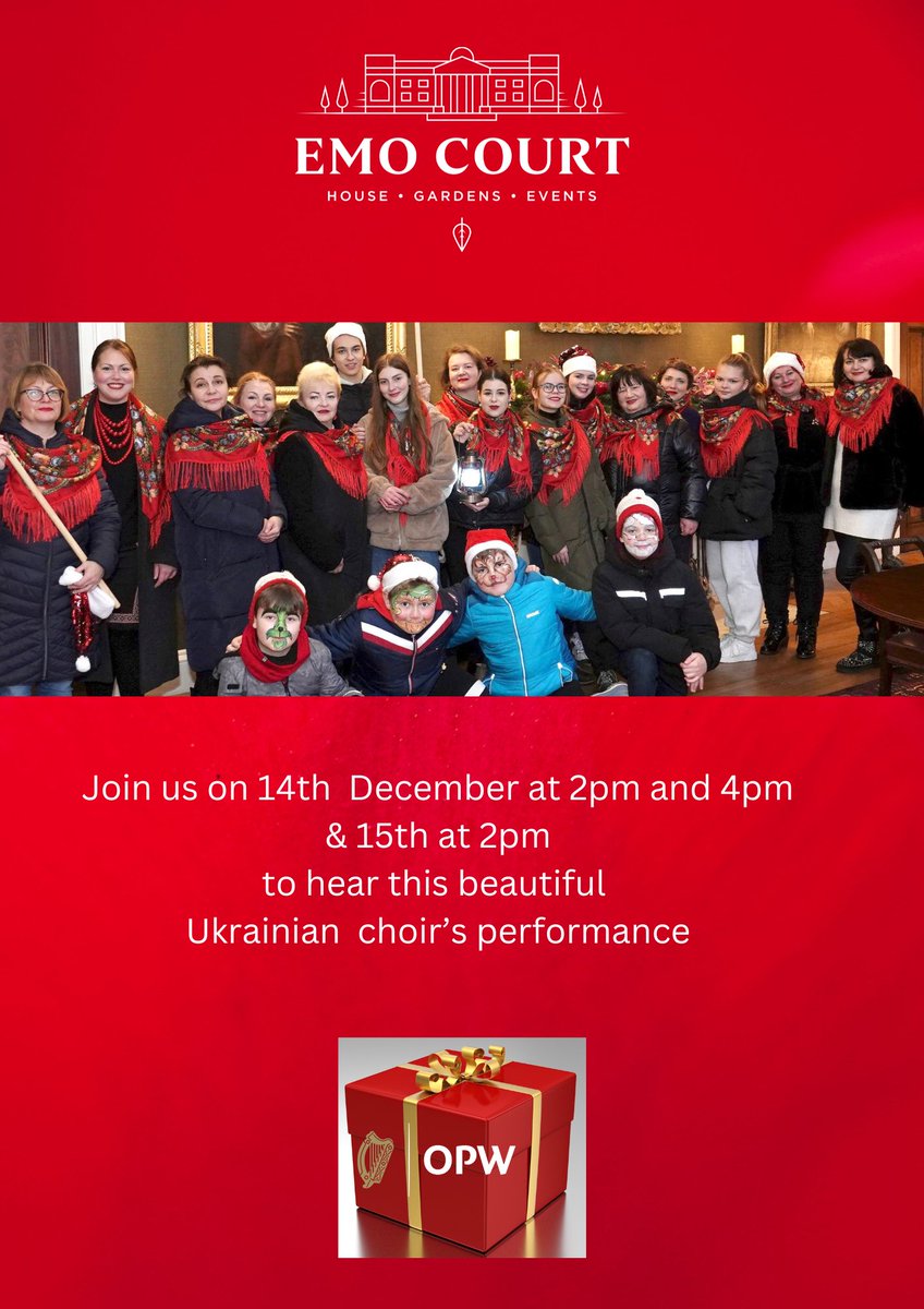 Emo Court (@emocourtopw) on Twitter photo One week to "Christmas at Emo Court" opening with Harpists in the dining room, on 14th, 1pm-2pm. Ukrainian Choir 2pm-3pm. Dr Fulham will play the piano 3pm-4pm. Ukrainian Choir 4pm-5pm. <a href="/LaoisPeople1/">Laois People</a> <a href="/tourism_laois/">Laois Tourism</a> <a href="/catocafinefood/">CaToCa Fine Foods</a> <a href="/HeritageLaois/">The Heritage</a> <a href="/HeritageIreOPW/">Heritage Ireland</a> <a href="/CharlieFlanagan/">Charlie Flanagan</a> One week to "Christmas at Emo Court" opening with Harpists in the dining room, on 14th, 1pm-2pm. Ukrainian Choir 2pm-3pm. Dr Fulham will play the piano 3pm-4pm. Ukrainian Choir 4pm-5pm. <a href="/LaoisPeople1/">Laois People</a> <a href="/tourism_laois/">Laois Tourism</a> <a href="/catocafinefood/">CaToCa Fine Foods</a> <a href="/HeritageLaois/">The Heritage</a> <a href="/HeritageIreOPW/">Heritage Ireland</a> <a href="/CharlieFlanagan/">Charlie Flanagan</a>