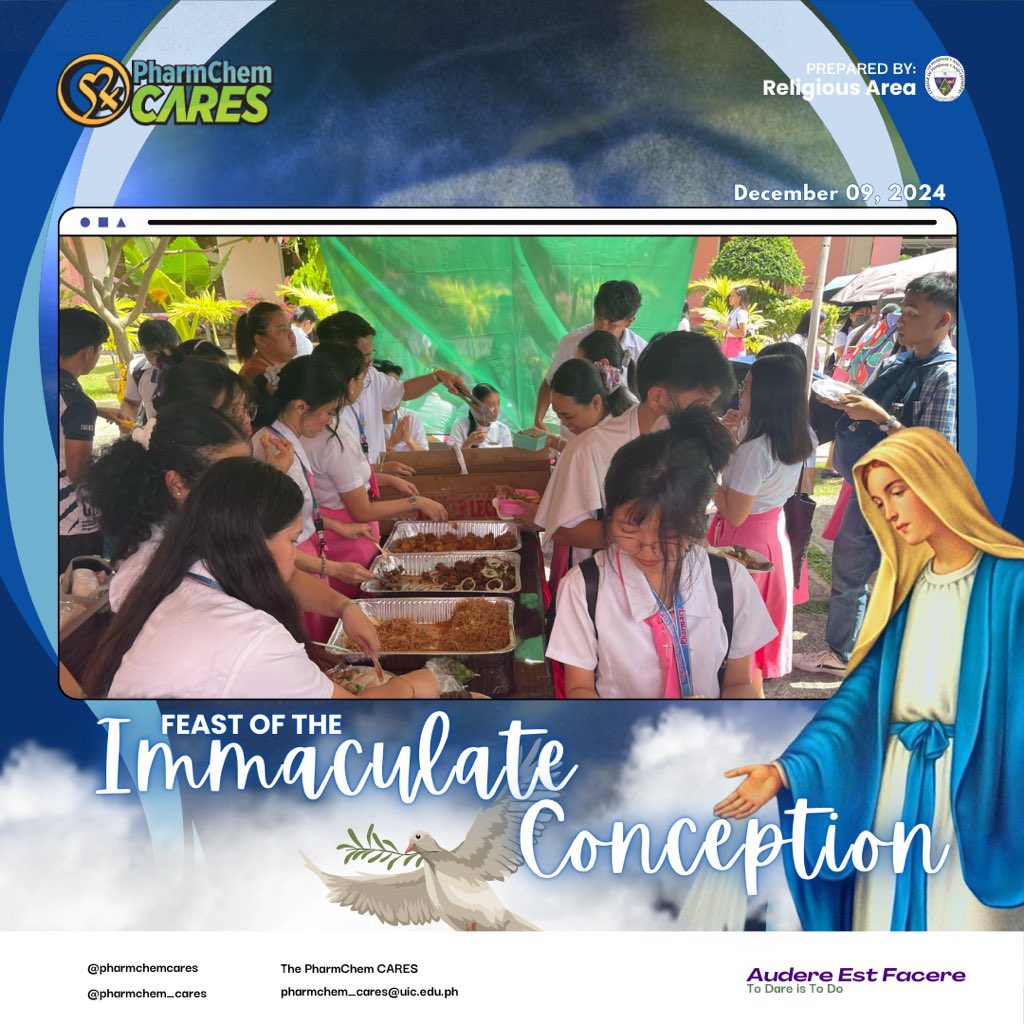 pharmchemcares's tweet photo. Salve, Vipers! 🐍

𝐇𝐚𝐩𝐩𝐲 𝐅𝐞𝐚𝐬𝐭 𝐨𝐟 𝐭𝐡𝐞 𝐈𝐦𝐦𝐚𝐜𝐮𝐥𝐚𝐭𝐞 𝐂𝐨𝐧𝐜𝐞𝐩𝐭𝐢𝐨𝐧!✨

The College of Pharmacy and Chemistry joyfully joined the celebration of this year's UIC Fiesta, with faith, unity, and gratitude. 🩵

#PhChCARES💜💚
#AudereEstFacere⚔️
#UIC https://t.co/rxgdEweEo3