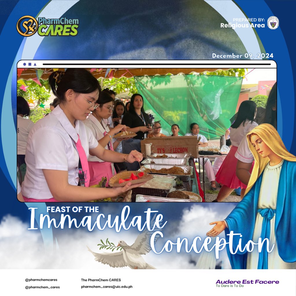 pharmchemcares's tweet photo. Salve, Vipers! 🐍

𝐇𝐚𝐩𝐩𝐲 𝐅𝐞𝐚𝐬𝐭 𝐨𝐟 𝐭𝐡𝐞 𝐈𝐦𝐦𝐚𝐜𝐮𝐥𝐚𝐭𝐞 𝐂𝐨𝐧𝐜𝐞𝐩𝐭𝐢𝐨𝐧!✨

The College of Pharmacy and Chemistry joyfully joined the celebration of this year's UIC Fiesta, with faith, unity, and gratitude. 🩵

#PhChCARES💜💚
#AudereEstFacere⚔️
#UIC https://t.co/rxgdEweEo3