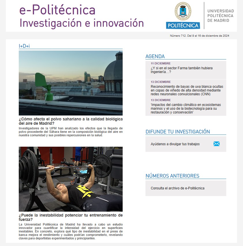 El boletín de #investigación de la #UPM vuelve una semana más para divulgar los estudios en los que participan nuestros investigadores y que van dirigidos a mejorar nuestra calidad de vida. ¡No te lo pierdas!
🗞️short.upm.es/0e5u8
#somosUPM #investigaciónUPM