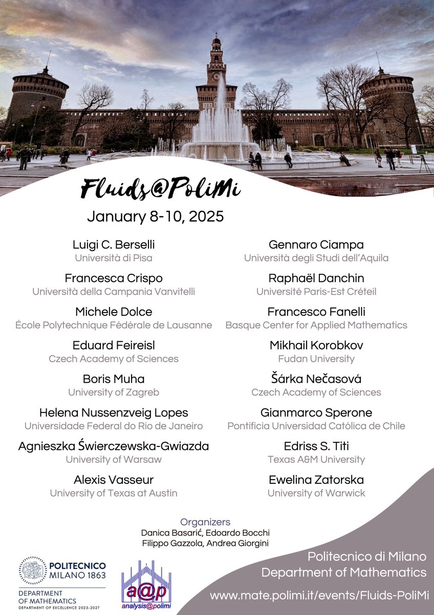 Workshop "Fluids @PoliMi"
du 8 au 10 janvier 2025 à Milan
mate.polimi.it/events/Fluids-…