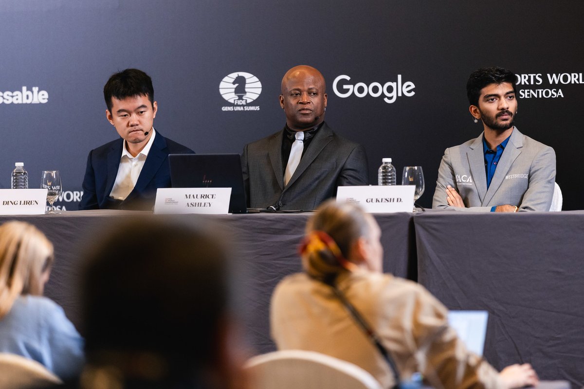 FIDE_chess's tweet photo. Have a question for Ding Liren or Gukesh D? 🎤

Now is your chance to join the post-game press conference! Drop your questions in the comments, and we'll pick the best ones to ask the players. #DingGukesh

📷 Eng Chin An https://t.co/Cm6nSqkJbP