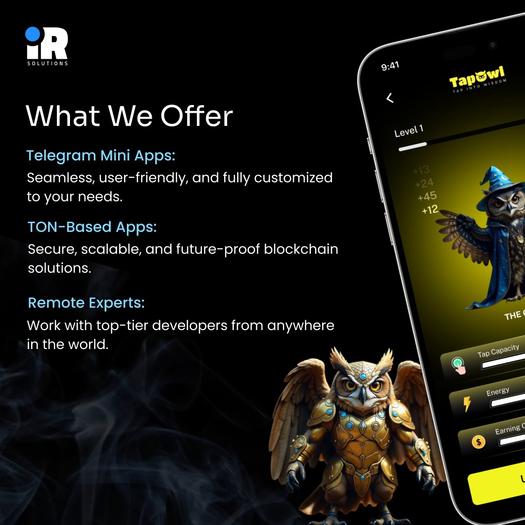IRSolutions_'s tweet photo. #IRSolutions is your trusted partner for developing advanced Telegram Mini Apps and TON-based solutions. Our remote developers provide end-to-end services, ensuring high-quality, efficient, and secure app experiences.✨

#Blockchain #telegramminiapps #TON  #Remoteservices https://t.co/kG7d4QHjxO