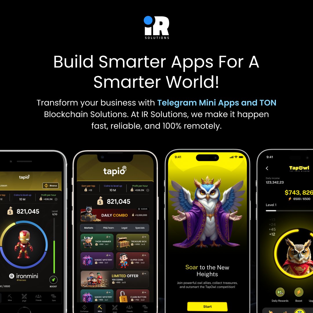 IRSolutions_'s tweet photo. #IRSolutions is your trusted partner for developing advanced Telegram Mini Apps and TON-based solutions. Our remote developers provide end-to-end services, ensuring high-quality, efficient, and secure app experiences.✨

#Blockchain #telegramminiapps #TON  #Remoteservices https://t.co/kG7d4QHjxO
