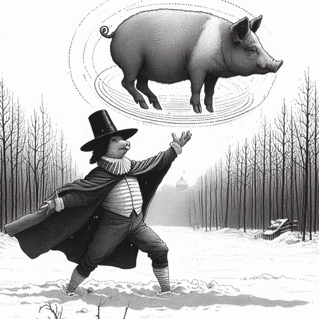 ContortedTrash's tweet photo. Congratulations to @WakeupWarthog for winning Oihostein 1! The pigfolk, led by Otho Ganymede the psionicist, have prevailed and established themselves as a formidable domain following their discovery of black powder and invention of matchlock firearms and cannons. The entire valley will now be legally obligated to practice vegetarianism. #Oihostein #BrOSR #Braunstein