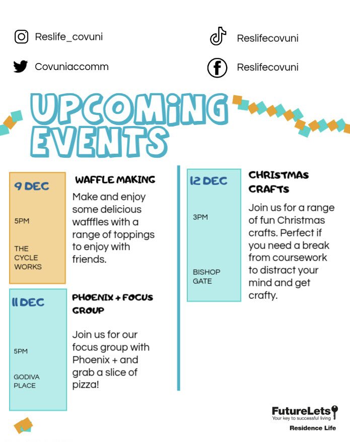 covuniaccomm's tweet photo. This week’s ResLife events✌️🎄 

#ResLife #Futurelets #CoventryUniversity #StudentAccommodation #Coventry2024 #StudentLife #ThisIsCoventry #SupportingStudents #Events https://t.co/z6TEGMmw3f