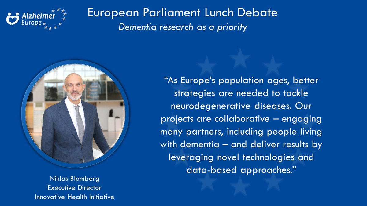 Next up is Niklas Blomberg (Executive Director, <a href="/IHIEurope/">Innovative Health Initiative</a>) explaining how public-private partnerships advance dementia research <a href="/AlzheimerEurope/">Alzheimer Europe</a> European Parliament #AELunchDebate
<a href="/AD_RIDDLE/">AD-RIDDLE</a> <a href="/IHI_PROMINENT/">IHI Prominent</a> <a href="/predictom/">PREDICTOM - IHI project</a> <a href="/IMI_AMYPAD/">AMYPAD</a> <a href="/IHI_SYNTHIA/">SYNTHIA</a> <a href="/Mobilise_D/">Mobilise-D</a> <a href="/imi_epnd/">European Platform for Neurodegenerative Diseases</a> <a href="/EBiSC_cells/">EBiSC</a>