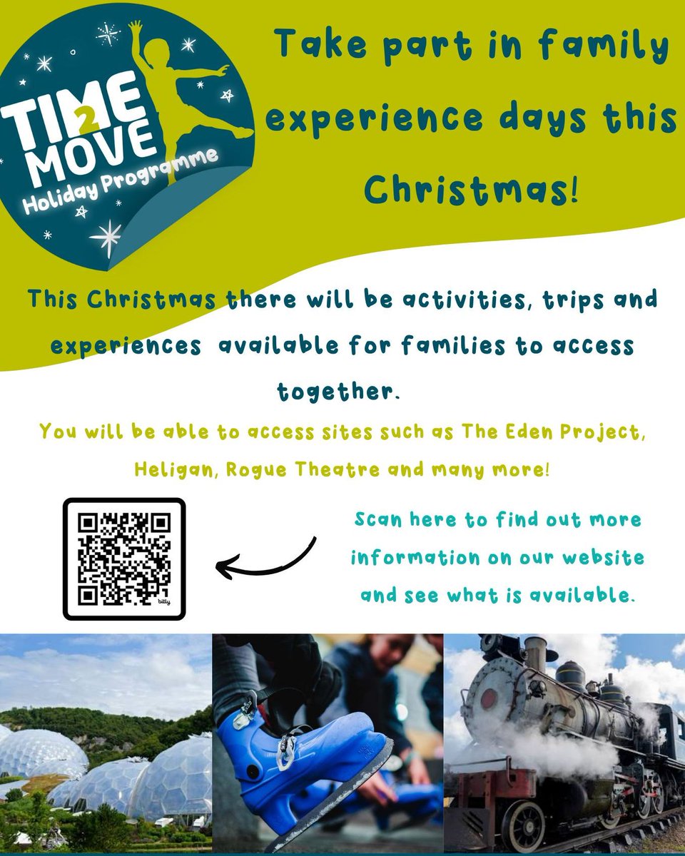CornwallCouncil's tweet photo. 🎄✨ Family experience days this Christmas!

Looking for something fun to do with the family this festive season? The Time2Move Holiday Programme is offering exciting activities, trips, and experiences for families to enjoy together!

Find out more ➡️ https://t.co/o5jzYhVz94 https://t.co/cKWPg7dZTl