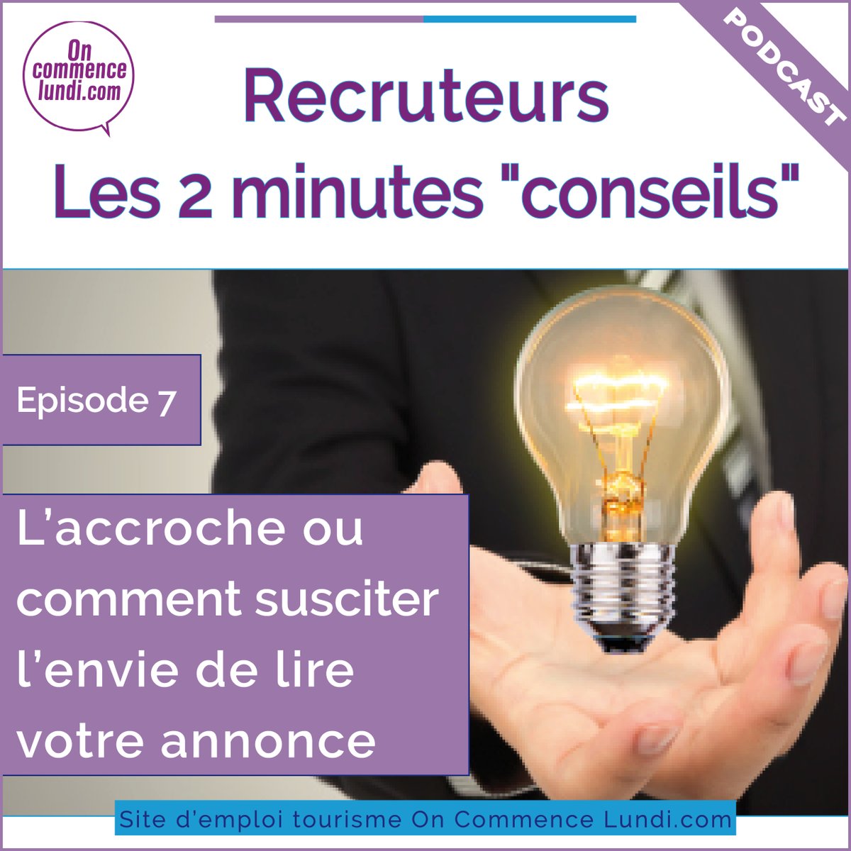 oncommencelundi's tweet photo. 🛠️ ÉPISODE 7 – Susciter l'envie de lire votre offre d'emploi grâce à une accroche efficace
Le #PODCAST qui facilite vos recrutements dans le #Tourisme
Par Bertrand GUISLAIN fondateur du site d’emploi #OnCommenceLundi com
#Recrutement
https://t.co/aFLZgdLmWy https://t.co/RWGew7lfHN