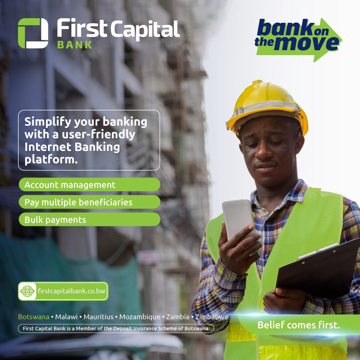 FirstCapital_Bw's tweet image. Discover the future of banking with First Capital Bank’s enhanced internet banking services! Manage your accounts, transfer funds, pay bills, and more — all in one place, on your schedule.

#InternetBanking #BankOnTheMove #BeliefComesFirst #FirstCapitalBank