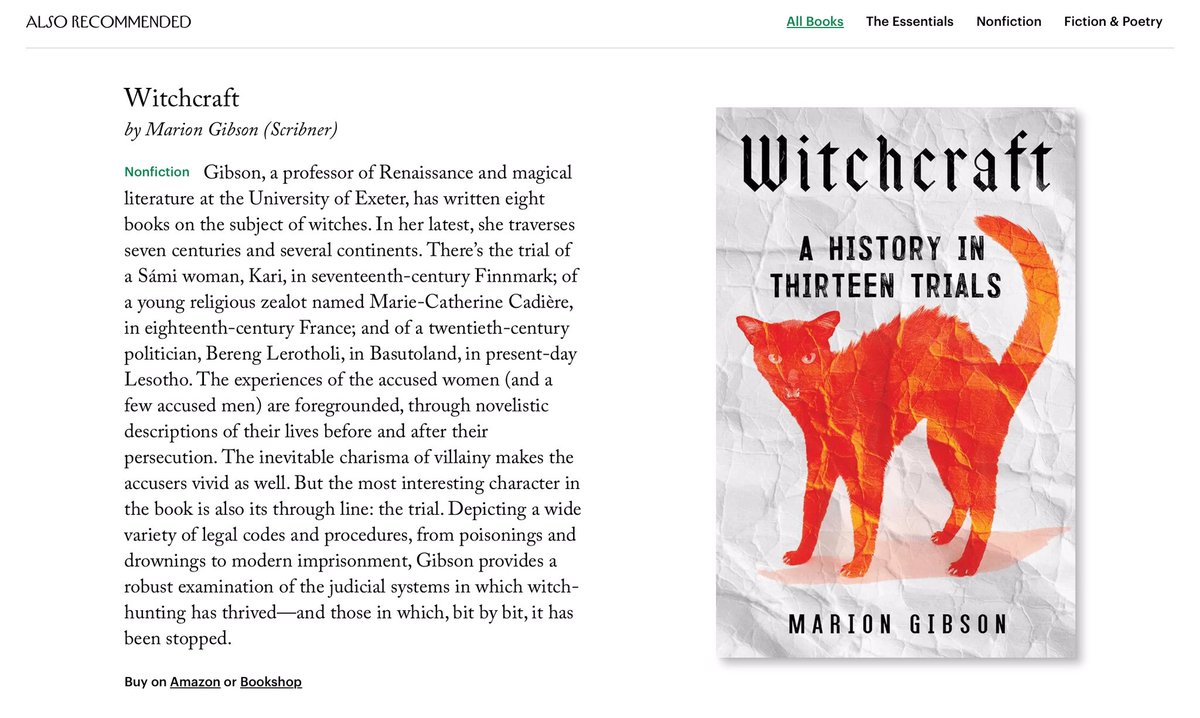 It’s an honour to see Witchcraft: A History in 13 Trials in The New Yorker as a recommended book of 2024 
#history #witches