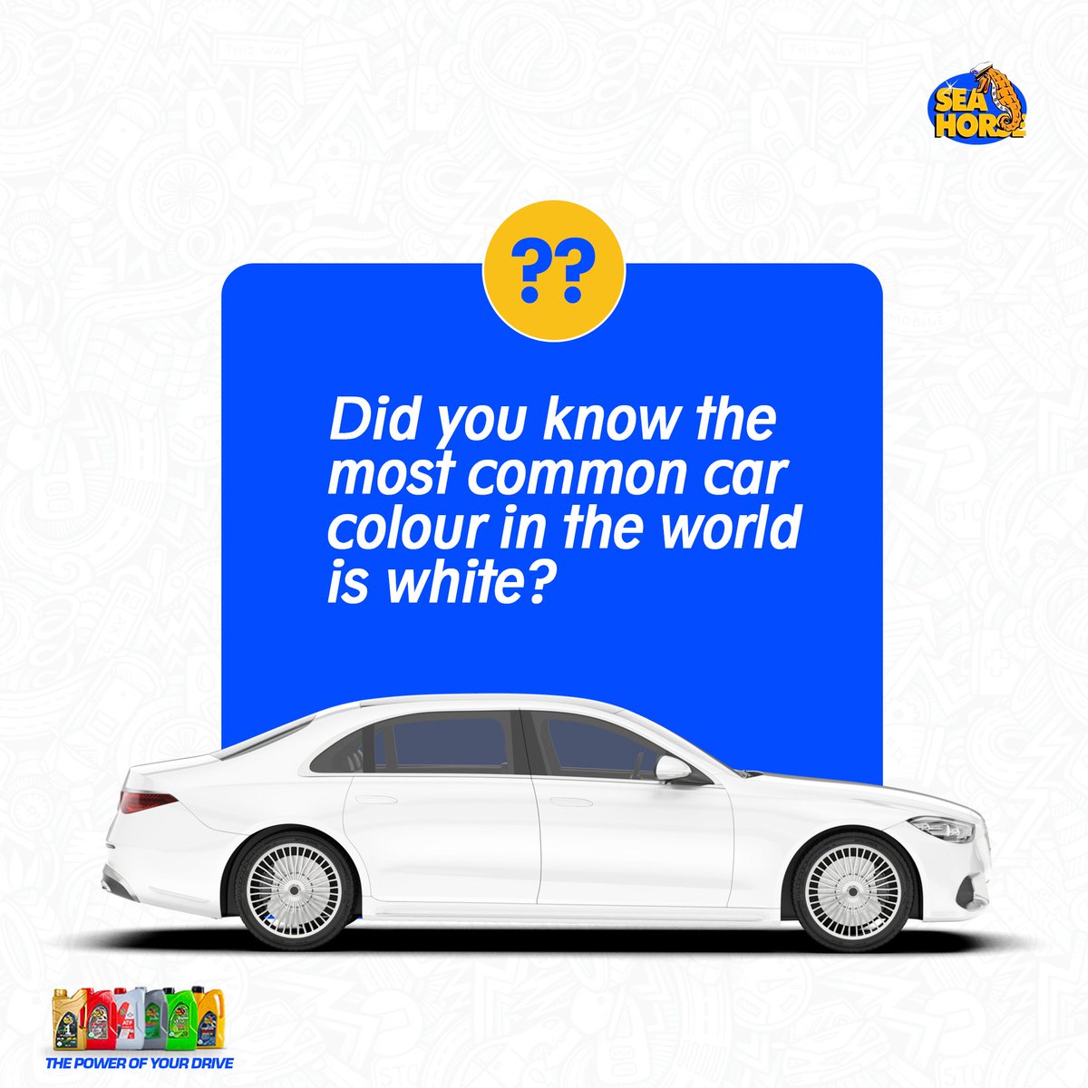 SeahorseNigeria's tweet photo. White cars are timeless, elegant, and versatile. They're a classic choice for a reason.
Do you have a white car, or do you dream of owning one?
Share with us in the comments.
#Trivia #WhiteCars #EngineOil #QualityOil #SeaHorseLubricants #ThePowerOfYourDrive https://t.co/d6L4XrQhDz
