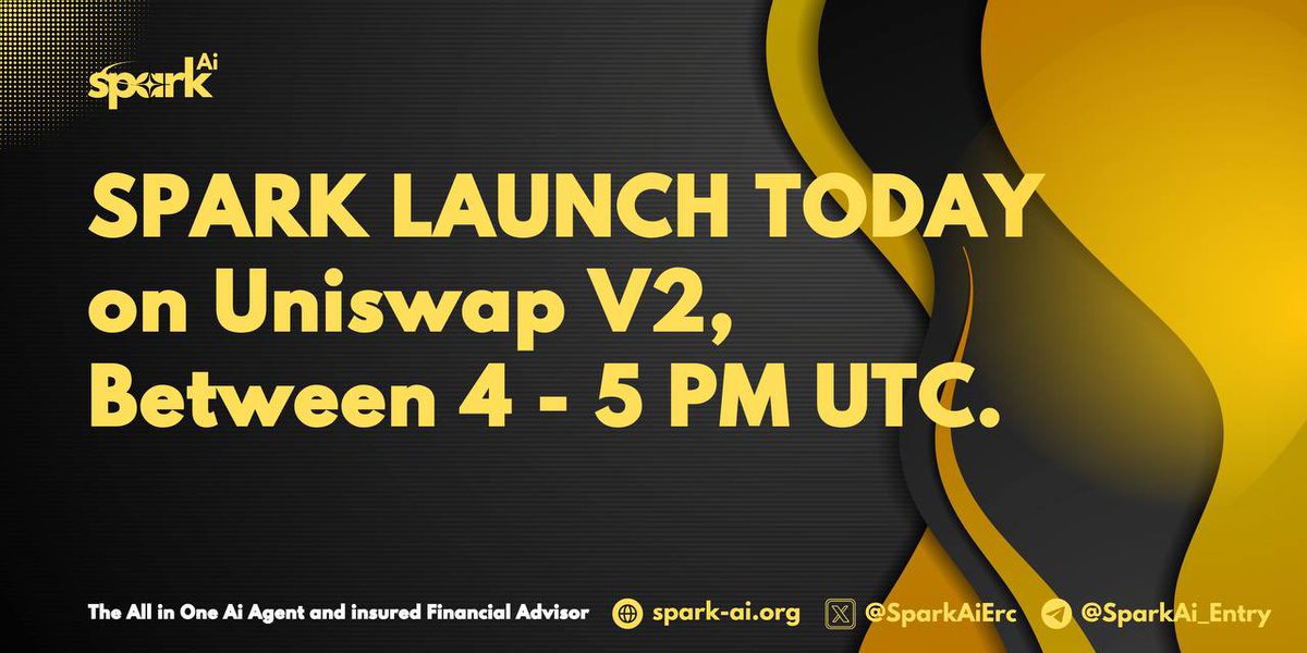 $SPARK Launch Today on Uniswap V2 between 4-5PM UTC.

Ca will be posted as soon as we initiate enable Trade. Do not fall for any Fake CAs.

High Taxes for the first few minutes, and then 5/5.

LP will be locked for 2 Years Initially
And Contract Ownershipp will be renounced