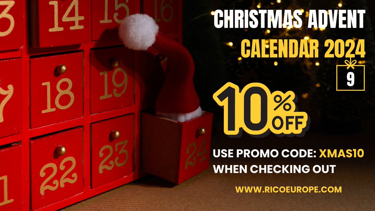 RICO_EUROPE's tweet photo. Christmas Advent Calendar 2024

Day 9 – 10% Off All Products Today!

Make the most of today’s special offer! 

https://t.co/46lS7zSjME 

#Xmas10 #Filters https://t.co/YWN2i4UqFB