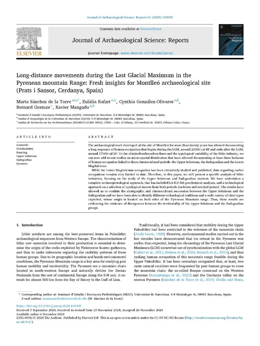 New paper published!! A new article on the Badegoulian and Upper Solutrean from the Montlleó site in the eastern Pyrenees has just been published in JAS Reports! sciencedirect.com/science/articl…