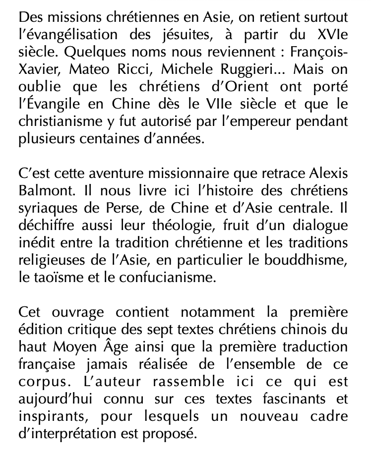 Alexis Balmont - Le christianisme chinois du haut Moyen Âge

À paraître aux éditions du Cerf