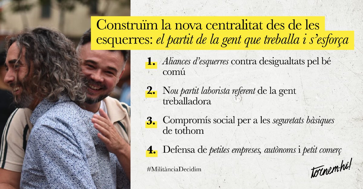 Recuperem ser el partit que està al costat de la gent, un partit proper a sindicats, un partit que defensi la classe treballadora, un partit actiu i activista al carrer.
El partit majoritari a les properes municipals del 2027 per posar la centre del debat, l'independentisme obrer