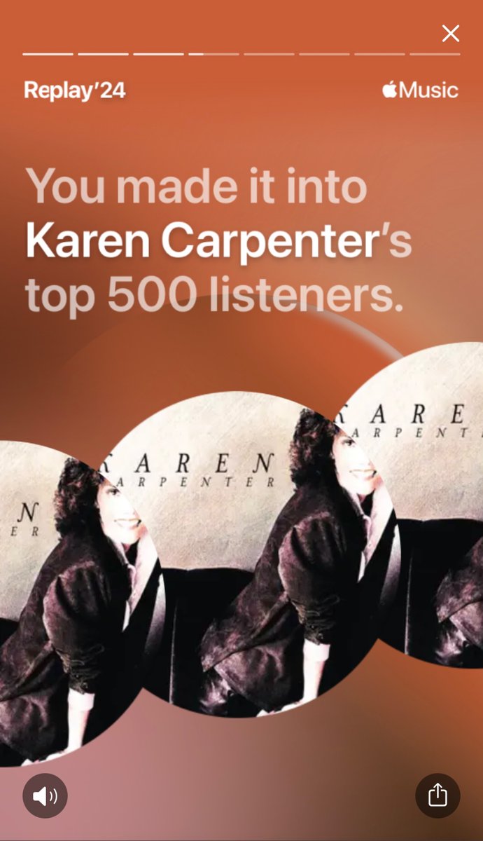 pauliscool1927's tweet photo. I don't use Spotify anymore, but here's Apple Music's equivalent of that. I think you can tell whose music I enjoy most. Also Karen Carpenter's solo version of Make Believe It's Your First Time is better than the one she did with Richard a year later. https://t.co/s65yA4HduZ