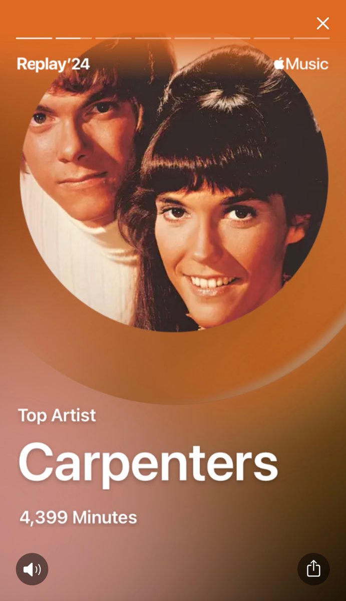 pauliscool1927's tweet photo. I don't use Spotify anymore, but here's Apple Music's equivalent of that. I think you can tell whose music I enjoy most. Also Karen Carpenter's solo version of Make Believe It's Your First Time is better than the one she did with Richard a year later. https://t.co/s65yA4HduZ