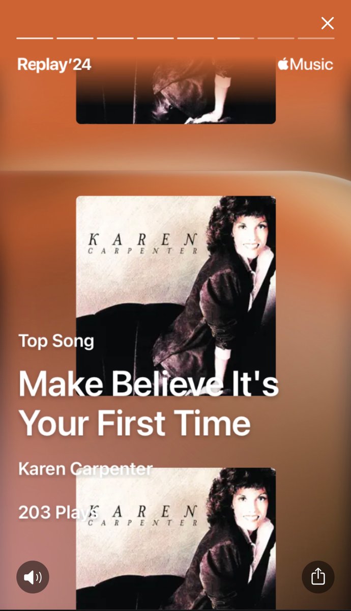 pauliscool1927's tweet photo. I don't use Spotify anymore, but here's Apple Music's equivalent of that. I think you can tell whose music I enjoy most. Also Karen Carpenter's solo version of Make Believe It's Your First Time is better than the one she did with Richard a year later. https://t.co/s65yA4HduZ
