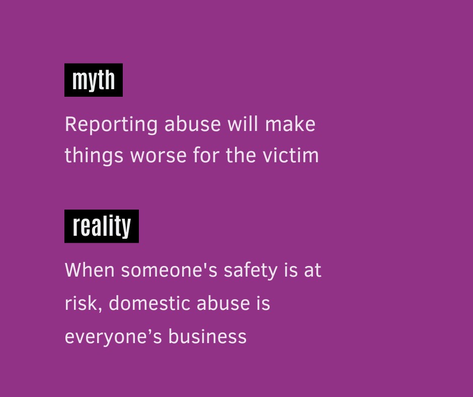 HaltonBC's tweet photo. Myth vs Reality

Myth: Reporting abuse will make things worse for the victim

Reality: When someone's safety is at risk, domestic abuse is everyone’s business

Chances are, reporting will make things a lot better

https://t.co/O2G6Ajryx9

#YouAreNotAlone #WRD24 #ItStartsWithMen https://t.co/osI88HVzLT