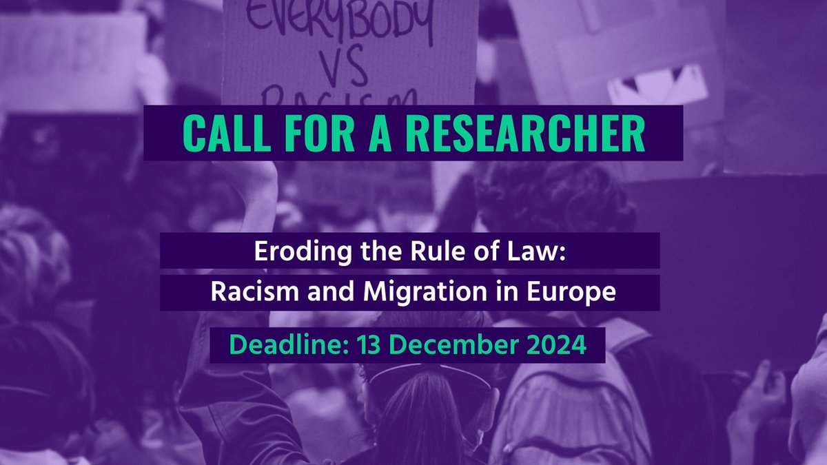 [Deadline approaching ⏰] We’re seeking an experienced #migration researcher to analyse and compile findings for our upcoming report on racism, migration, and the eroding rule of law in Europe!

📅 Apply by 13 December 2024: enar-eu.org/call-for-a-res…. 

#Research #Job #Racism #EU