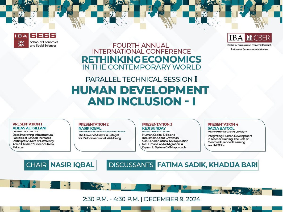 javeria_younas's tweet image. Excited for the parallel technical sessions at Rethinking Economics in the Contemporary World! 
So many fascinating topics to explore. Which session are you attending? 🤔 #CBERCON24 #ParallelSessions