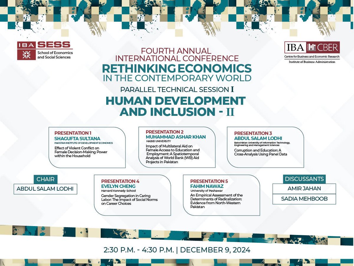 javeria_younas's tweet image. Excited for the parallel technical sessions at Rethinking Economics in the Contemporary World! 
So many fascinating topics to explore. Which session are you attending? 🤔 #CBERCON24 #ParallelSessions