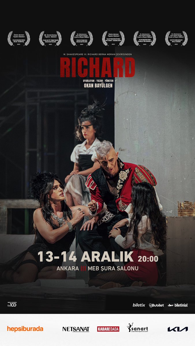 richardsahnede (@richardsahnede) on Twitter photo 👑“Richard” 13 ve 14 Aralık’ta Ankara MEB Şura Salonu sahnesinde! 🗡️
📍13-14 Aralık - 20:00 Ankara MEB Şura Salonu
🎟️ Biletler: bit.ly/richardbiletle…
<a href="/okanbayulgen/">okan bayulgen</a> <a href="/NetSanatt/">NetSanat</a> <a href="/KIATurkiye/">Kia Türkiye</a> <a href="/hepsiburada/">Hepsiburada</a>
<a href="/biletinial/">Biletinial</a> <a href="/Biletix/">Biletix</a> <a href="/bubiletcomtr/">Bubilet</a> 👑“Richard” 13 ve 14 Aralık’ta Ankara MEB Şura Salonu sahnesinde! 🗡️
📍13-14 Aralık - 20:00 Ankara MEB Şura Salonu
🎟️ Biletler: bit.ly/richardbiletle…
<a href="/okanbayulgen/">okan bayulgen</a> <a href="/NetSanatt/">NetSanat</a> <a href="/KIATurkiye/">Kia Türkiye</a> <a href="/hepsiburada/">Hepsiburada</a>
<a href="/biletinial/">Biletinial</a> <a href="/Biletix/">Biletix</a> <a href="/bubiletcomtr/">Bubilet</a>