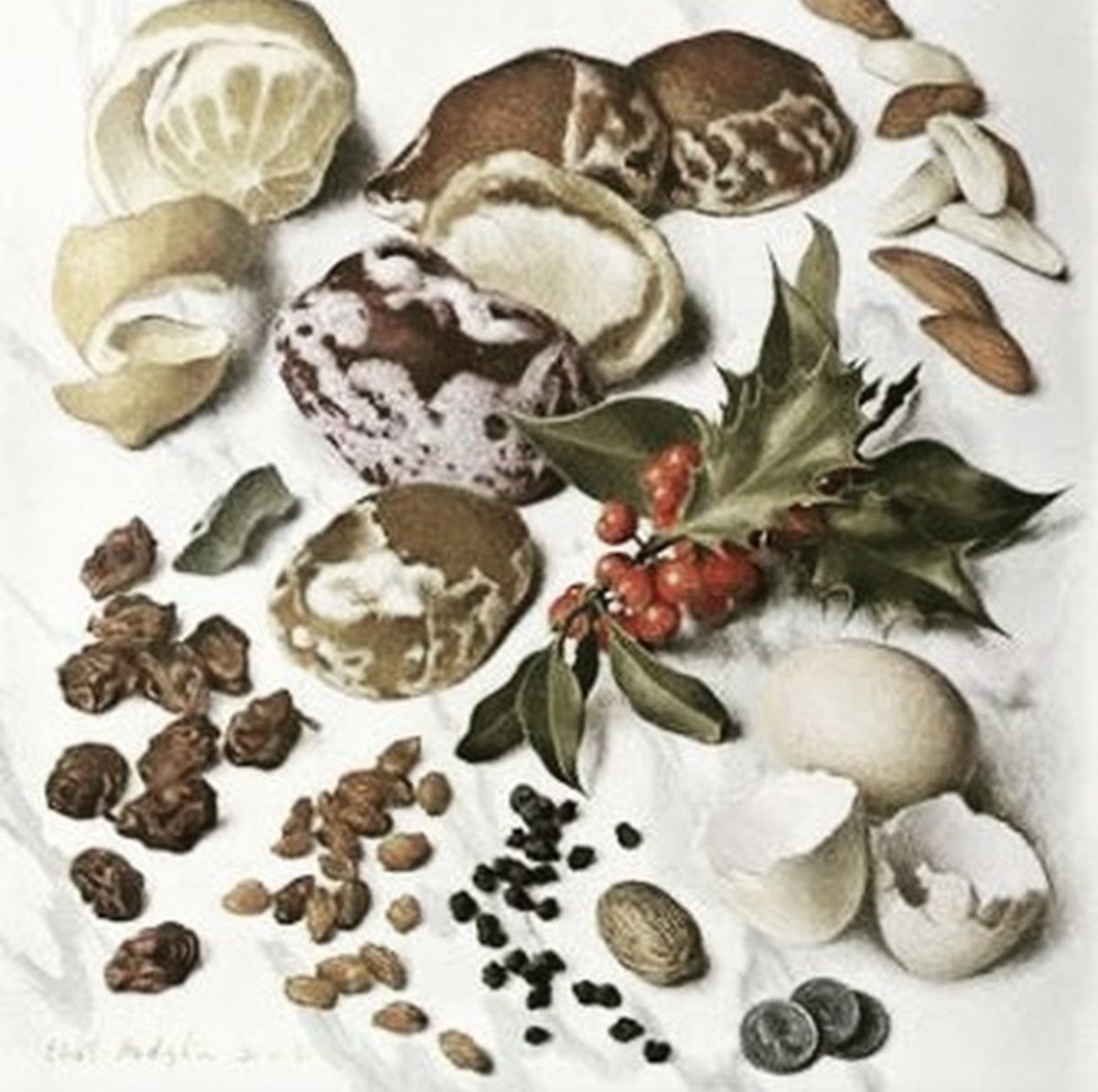 More of a culinary than a horticultural subject, but I couldn't resist re-posting this little-known 1961 work by Eliot Hodgkin - 'A Pictorial Recipe For Your Plum Pudding.'
