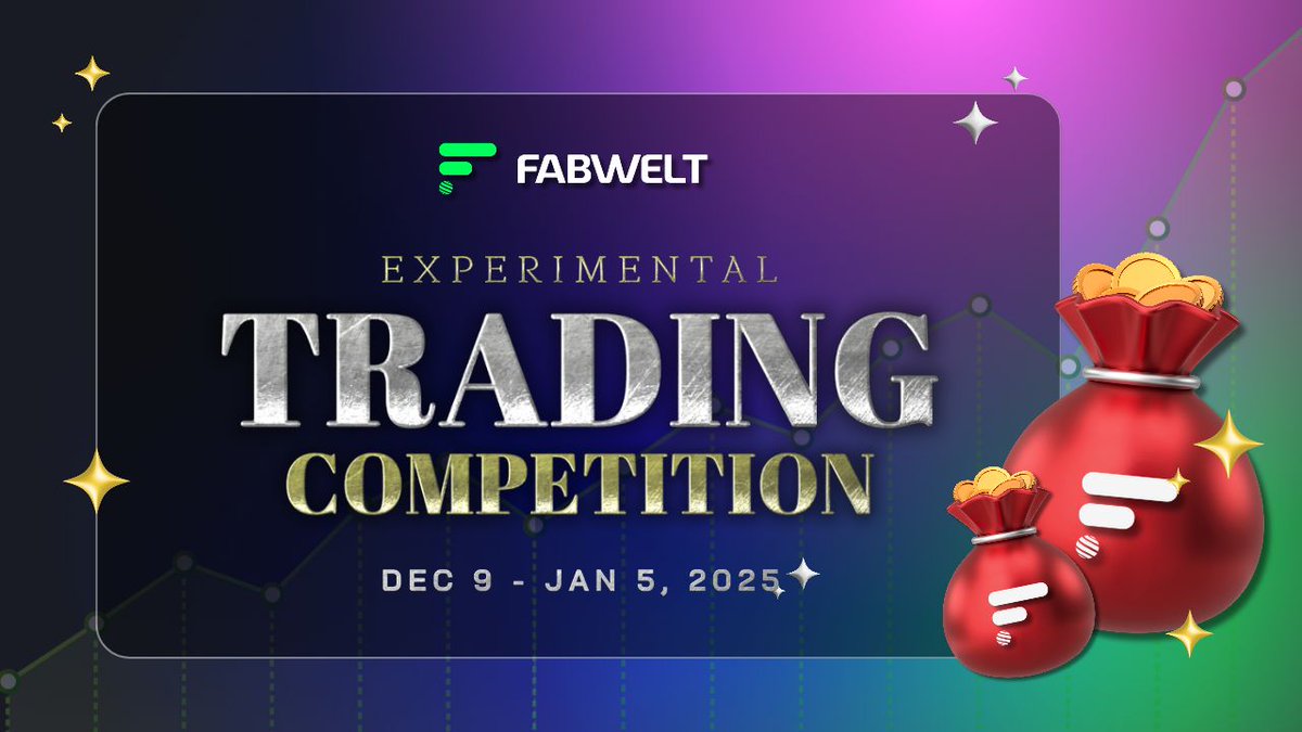 💰 Get ready for the #Fabwelt Experimental Trading Competition this December! 🎄

🏆🎉 With the holiday season in full swing, each week brings exciting rewards! 🎁

Prove your trading skills throughout the month (Dec 9 - Jan 5, 2025) and WIN weekly:

$50 for 🥇st place,
$30 for