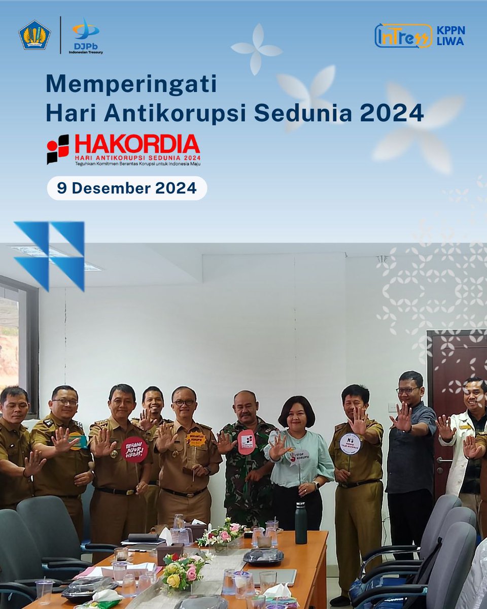 kppnliwa's tweet photo. Hai #sobatIntress

Dalam rangka peringatan Hari Anti Korupsi Sedunia  Tahun 2024, KPPN Liwa telah mengadakan rangkaian kegiatan untuk menyebarkan semangat antikorupsi dan Virus Integritas
“Teguhkan Komitmen Berantas Korupsi Untuk Indonesia Maju”

#kppnliwa
#Intress
#hakordia2024 https://t.co/ABG741B71l