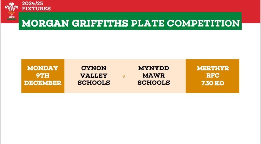 WRU Community - Wrth galon y genedl (@wru_community) on Twitter photo This evening is the culmination of the U16s schools District Plate and Bowl competitions at Merthyr RFC
<a href="/MerthyrSchools/">MerthyrSchoolsRugby</a> take on <a href="/LDSRU15/">Llanelli Schools Rugby</a> in the Bowl Final at 530pm while <a href="/CVSRU/">Cynon Valley SRU</a> battle <a href="/MMADACADEMY/">MMAD Rugby Academy</a> in the Plate final at 730pm
Good luck to all the District teams taking part! This evening is the culmination of the U16s schools District Plate and Bowl competitions at Merthyr RFC
<a href="/MerthyrSchools/">MerthyrSchoolsRugby</a> take on <a href="/LDSRU15/">Llanelli Schools Rugby</a> in the Bowl Final at 530pm while <a href="/CVSRU/">Cynon Valley SRU</a> battle <a href="/MMADACADEMY/">MMAD Rugby Academy</a> in the Plate final at 730pm
Good luck to all the District teams taking part!