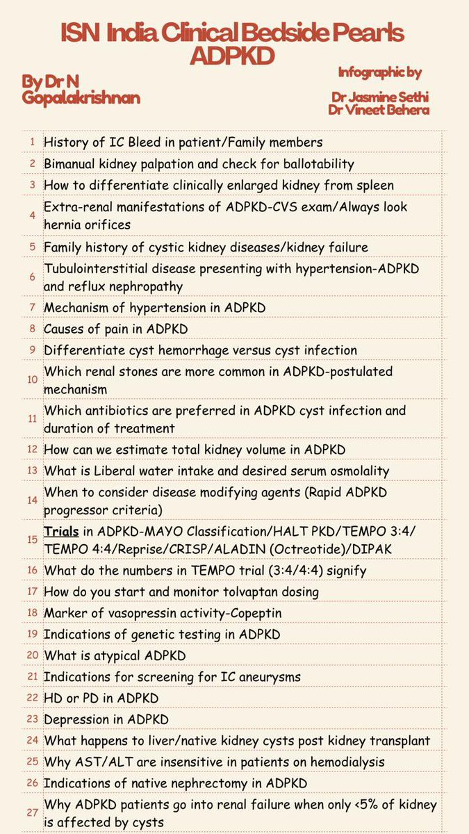 JasmineNephro's tweet photo. 😎ADPKD case must know questions/pearls

✅compiled from recently conducted @isn_india bedside series 

✅A new initiative of @isn_india social media team 

⏰Don’t forget to attend our next bedside this Thursday on lupus nephritis (link will be shared 🔜 

@BeheraVineet @drshyambansal @arvindcanchi