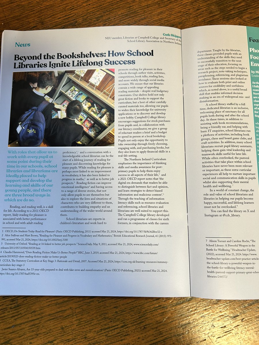 Absolutely delighted to have an article highlighting the importance and role of #SchoolLibraries and #Librarians published in the current edition of <a href="/NEU_NIreland/">NEU NI</a>’s Educate NI.

#GreatSchoolLibraries #SchoolLibrariesMatter