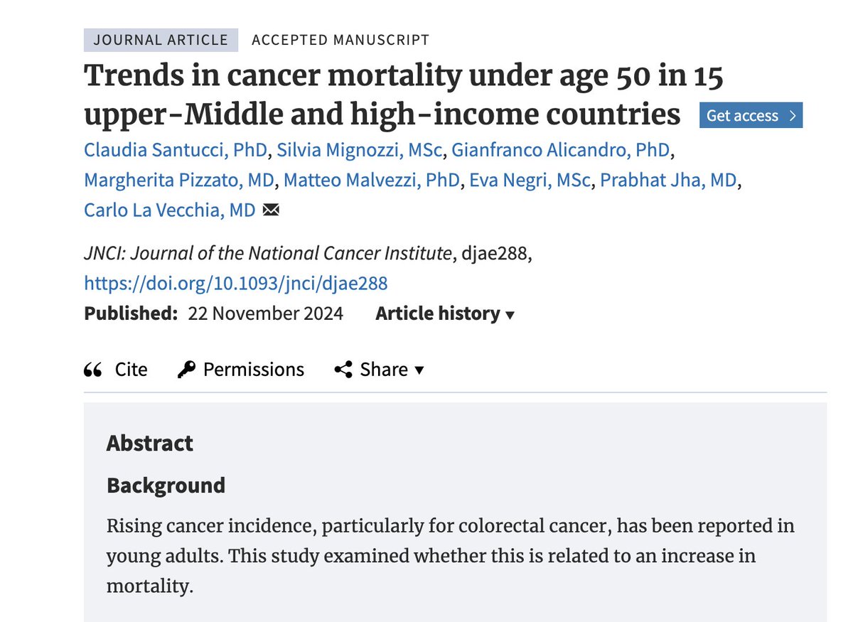 Dr Joseph McCollom DO (@realbowtiedoc) on Twitter photo #GlobalOnc 🌎 study relevant to #GIonc in <a href="/JNCI_Now/">JNCI</a>
#crcsm mortality ⬆️ in young adults (25–49) in 9 countries for men, 7 for women, driven by factors like obesity.
More surveillance and prevention are needed‼️
🔗: academic.oup.com/jnci/advance-a…
<a href="/OncoAlert/">OncoAlert</a>🚨
<a href="/PallOncCoP/">ASCO PallOnc Community of Practice</a> #GlobalOnc 🌎 study relevant to #GIonc in <a href="/JNCI_Now/">JNCI</a>
#crcsm mortality ⬆️ in young adults (25–49) in 9 countries for men, 7 for women, driven by factors like obesity.
More surveillance and prevention are needed‼️
🔗: academic.oup.com/jnci/advance-a…
<a href="/OncoAlert/">OncoAlert</a>🚨
<a href="/PallOncCoP/">ASCO PallOnc Community of Practice</a>