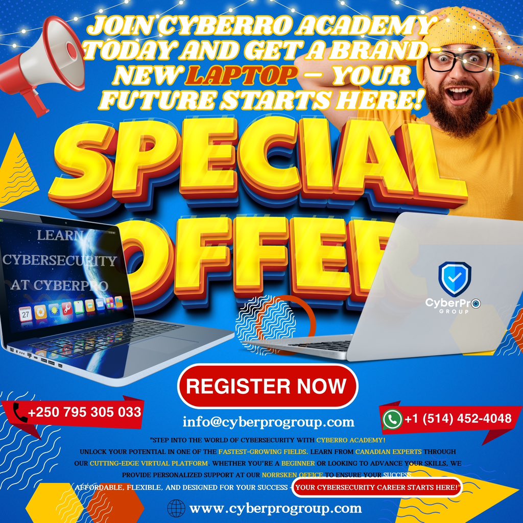 “Grab This Once-in-a-Lifetime Opportunity Now!”

“Enroll in CyberPro Academy and Get a Brand-New Laptop! Limited Spots Available – Secure Your Future Today!”

#cybersecurity #Technology #information