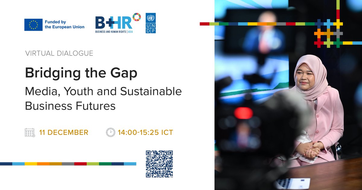Media drives transparency 🔎, youth spark change ⚡️: Transforming how #biz shows up 🎯

Join us for a dialogue exploring how media and youth can amplify voices, drive corporate accountability, and shape sustainable business practices🌱

Register 👉 undp.zoom.us/meeting/regist…