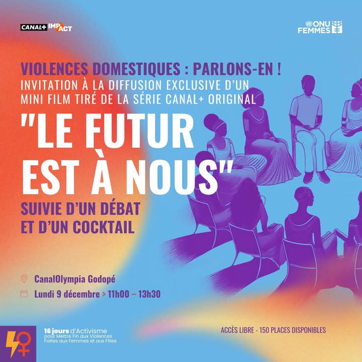 Twitter 

Rdv ce matin de 11h à 13h30 à Canal Olympia Godopé pour la Projection d'un Mini film tiré de la série "LE FUTUR EST À NOUS" de <a href="/canalplus/">CANAL+</a> qui parle de violences domestiques. Échanges/débats entre jeunes engagés contre les violences faites aux Femmes/Filles.
#16Jours