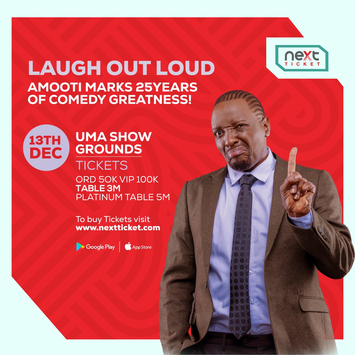 Fireliglntfi's tweet photo. Join us to celebrate Amooti’s 25 years of laughter on December 13th at UMA Show Grounds! Grab your tickets now at https://t.co/J97o151ES2!

#NextTicketUG #NBSUpdates https://t.co/0ofDxZEjFr