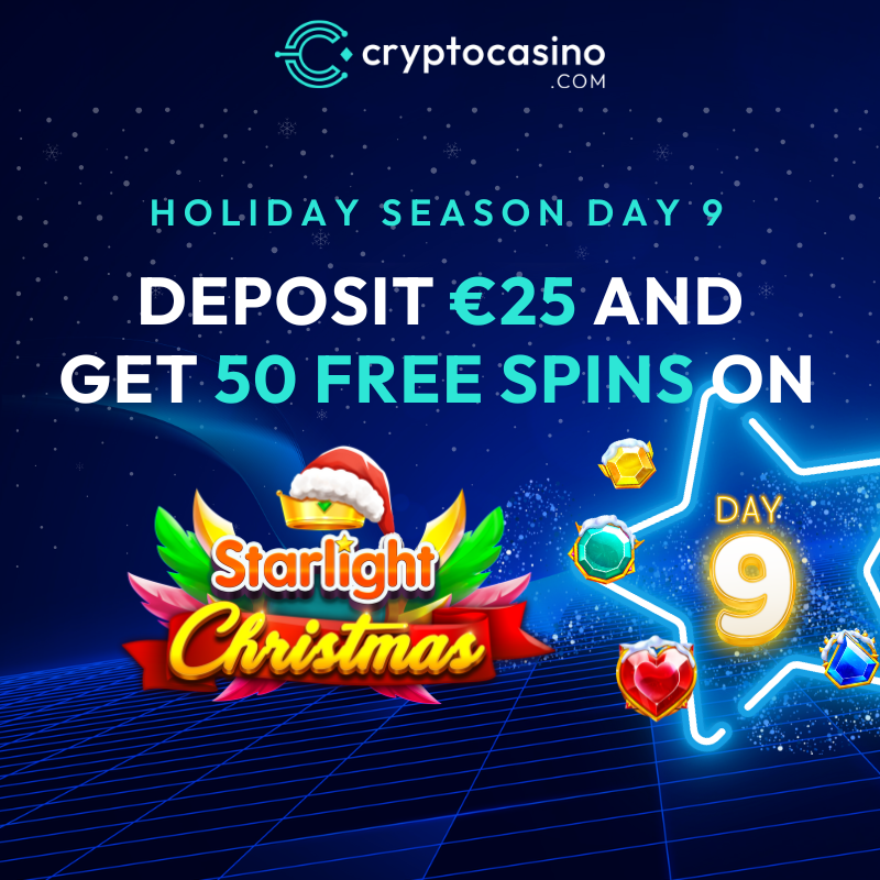 CryptoCasino's tweet photo. 🎅Holiday Season Day 9 at https://t.co/yj9zW2wUkK 

🎰Deposit $25 or more of any crypto today &amp; receive 50 Free Spins on Starlight Christmas #slot !  

🎁The gifts just keep on coming at The Home of Crypto Betting  

#BONUS #FreeSpins https://t.co/NouIqNKeSt