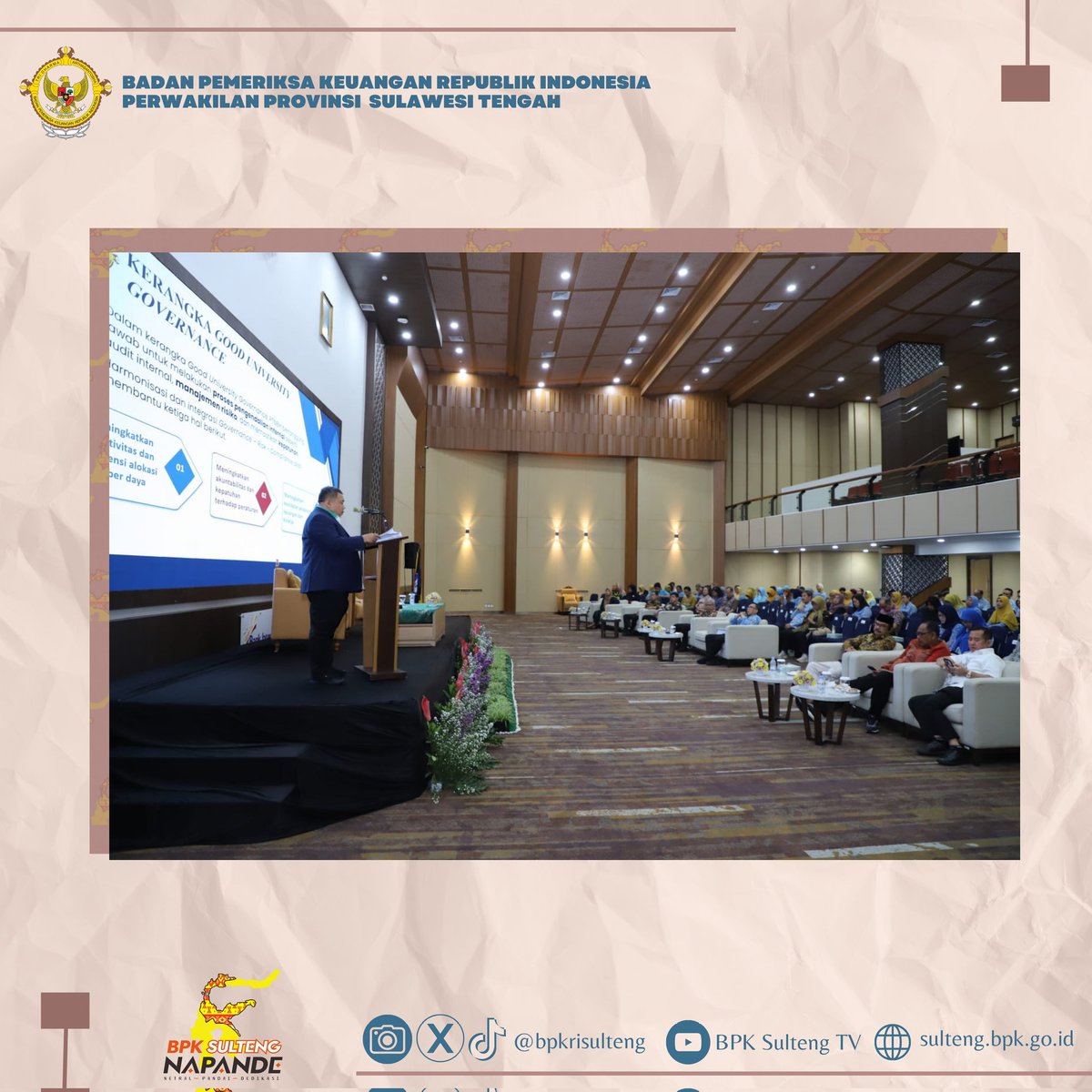 bpkrisulteng's tweet photo. Salam Napande!!!

Surakarta - Jumat, 6 Desember 2024, Anggota VI Badan Pemeriksa Keuangan (BPK) Fathan Subchi menyampaikan pidato kunci dalam Focus Group Discussion bertajuk Harmonisasi Pengendalian Internal dan Manajemen Risiko Dalam Membangun Good University Governance kepada https://t.co/fLhGcIigzU