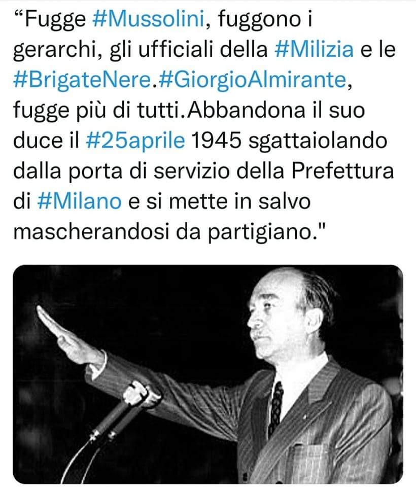Meloni: "Almirante, stimato patriota, ha sempre dimostrato amore per l’Italia con onestà, coerenza e coraggio, tutti valori che ha trasmesso alla Destra italiana e che portiamo avanti ogni giorno. Un grande uomo che non dimenticheremo mai".