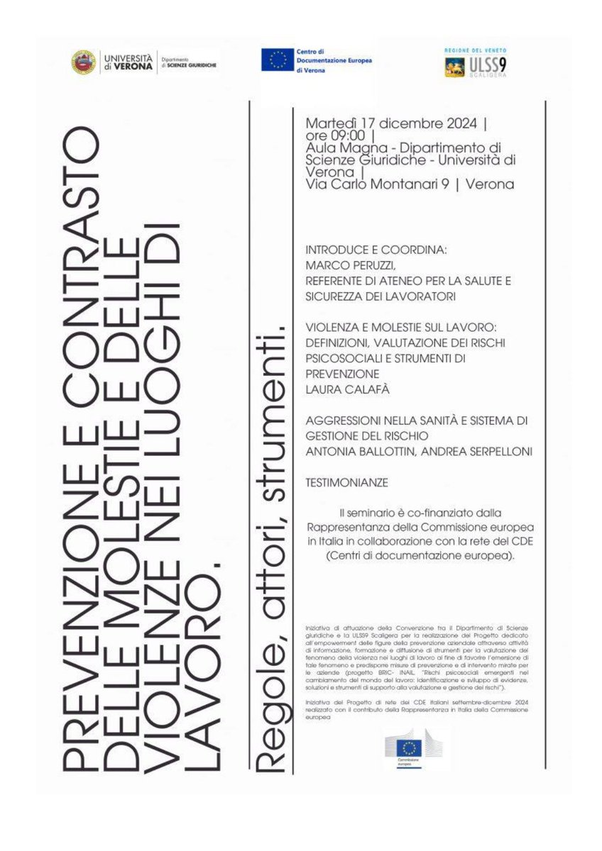 CDE Univr (@cdeunivr) on Twitter photo Prevenzione e contrasto delle molestie e delle violenze nei luoghi di lavoro. Prevenzione e contrasto delle molestie e delle violenze nei luoghi di lavoro.