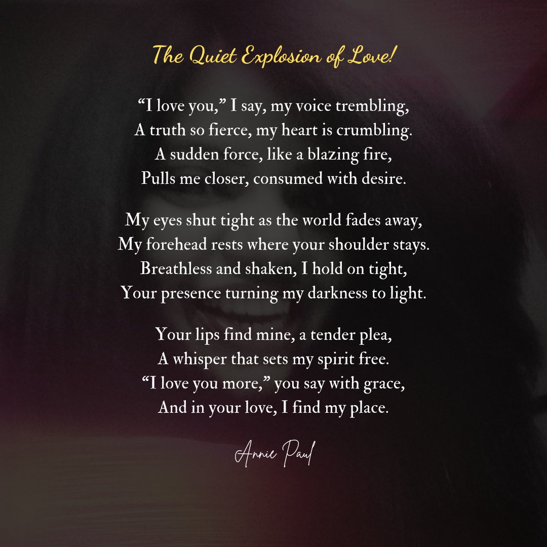 anniesmusingz's tweet photo. In your love, I found a fire that burned away all the darkness inside me. - Annie Paul
#iloveyou #trueemotion #soulfullove #loveunfolded #foreverus #deepfeelings #unspokenbond #lovepoems #poetrycommunity #poetrylovers #poetrytwitter #POEMS #poetry #poem #WritingCommunity https://t.co/CzKfdBwjAe