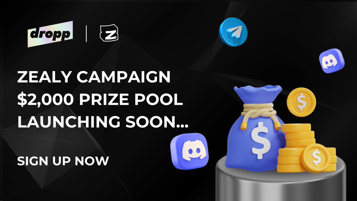 We are happy to announce our $2,000 Zealy Campaign is launching very soon! 🎉

Complete quests, climb the leaderboard, and earn a share of the $2,000 prize pool. 💪

Don’t miss out sign up today! ✍️
zealy.io/c/dropp