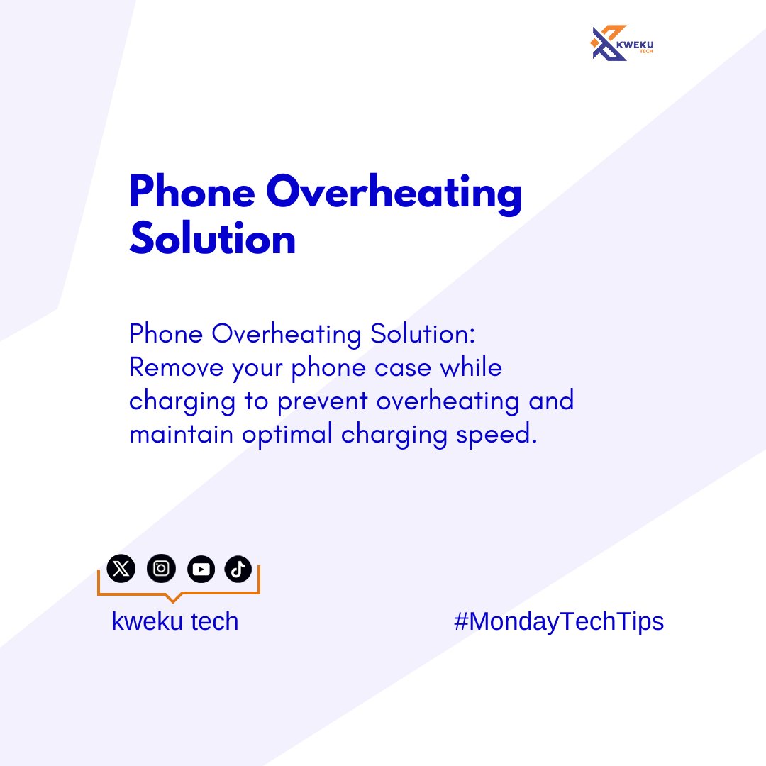 kwekutech's tweet photo. Did you know your phone case can trap heat during charging? Remove it to prevent overheating and maintain charging speed.💡

#MondayTechTips #PhoneHacks #TechTips https://t.co/3S40mOGyu3