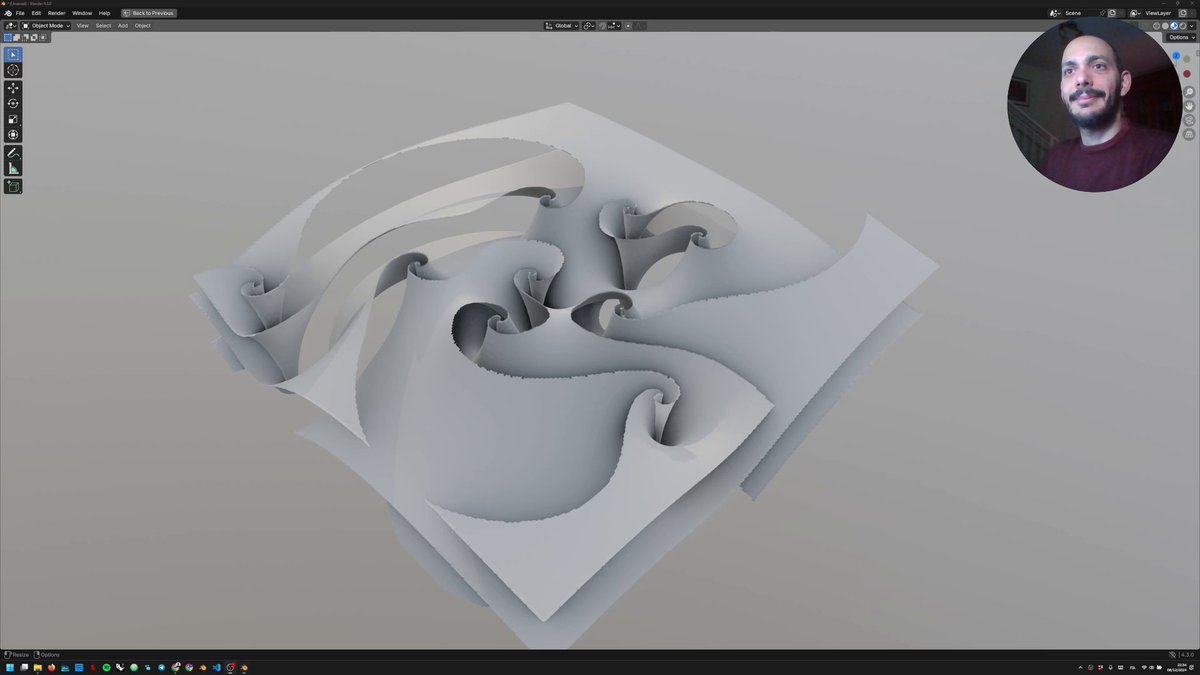 New Patreon video about Rheotomic surfaces in Blender using Geometry Nodes. Inspired by the amazing work of <a href="/KangarooPhysics/">Daniel Piker</a>  patreon.com/posts/rheotomi…  #blender3d #b3d #geometrynodes