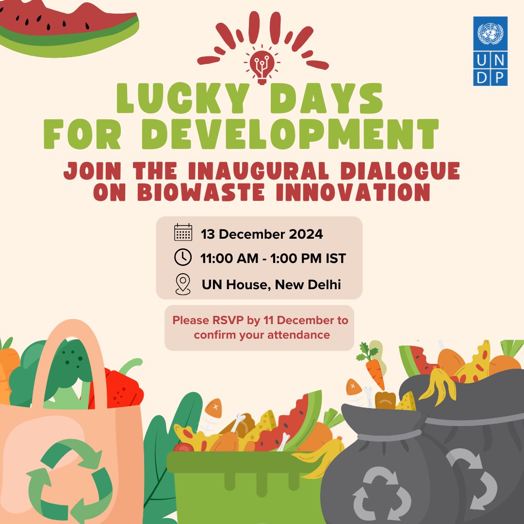 UNDP_India's tweet photo. ♻️ Creating solutions for a cleaner, greener future ♻️
@UNDP_India invites experts, businesses, entrepreneurs and innovators for an engaging dialogue on #biowaste innovation.
Register before 11th December
🔗 : https://t.co/cLWUOu9mdf
#AccLabIndia #Innovation #CircularEconomy https://t.co/jGVAT5acEZ
